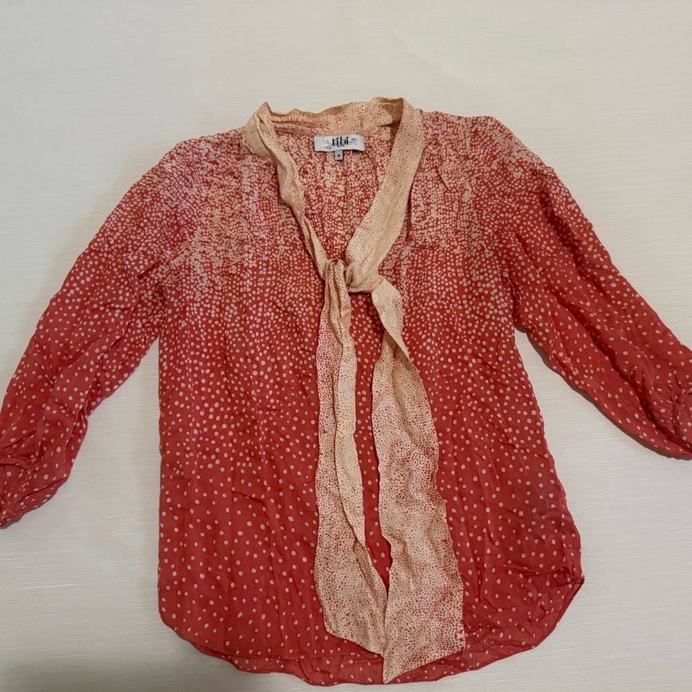 Tibi Red and Cream Polka Dot Blouse